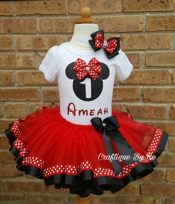 Minnie Mouse Tutu Set - Minnie Mouse Theme Tutu Set - Minnie Ribbon Tutu - Minnie Mouse Birthday Outfit - Minnie Mouse Birthday Tutu