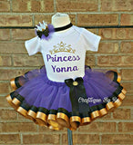 Princess Ribbon Trimmed Tutu Set - First Birthday Ribbon Tutu - Diva Ribbon Trimmed Tutu Set - Purple and Gold - Royalty Tutu Set