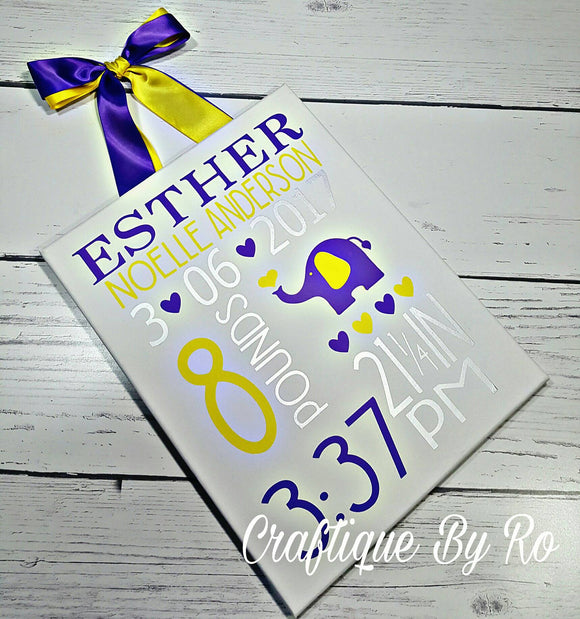 Birth Announcement Canvas Wall Art - New Born Annoucement - Nursery Wall Art