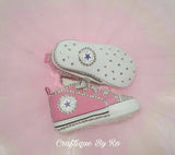 Baby Bling Sneakers - Customized Bling Soft Bottom Converse -  White Baby Shoes