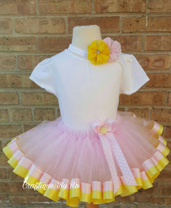 Pink and Yellow Tutu Set - Minnie Mouse Lemonade Set - Easter Tutu - Birthday Outfit - Frozen 1st Pictures Birthday Tutu