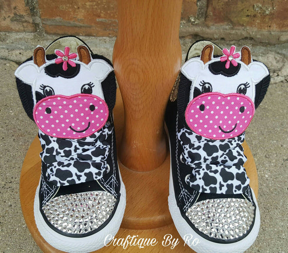 Custom Cow Birthday Bling Shoes - Birthday Outfit - Custom Shoes - Cow Inspired