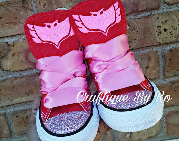 Owl Girl  Shoes - Owlette Birthday Outfit - Custom Shoes - PJ Mask Inspired - PJ Mask Birthday Outfit - PJ Mask Birthday Blng Converse