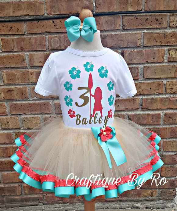 Hawaiian Tutu Set - Polynesian Princess Tutu Set -  Polynesian Birthday Outfit - Birthday Tutu - Shirt