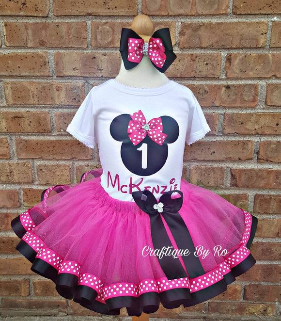 Pink Minnie Mouse Tutu Set - Minnie Mouse Theme Tutu Set - Minnie Ribbon Tutu - Minnie Mouse Birthday Outfit - Minnie Mouse Birthday Tutu