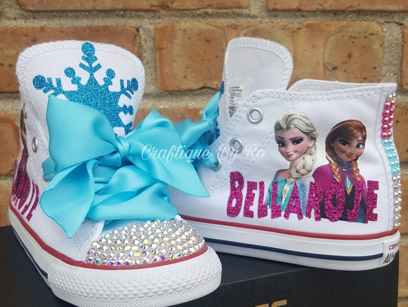 Ice Princess Bling Shoes - Birthday Outfit - Custom Shoes -Elsa Inspired - Anna Blng Converse