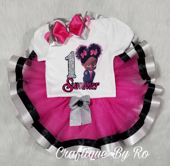 Pink Silver Black - Office Baby Birthday Outfit