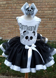 Panda Tutu Set - Animal Inspired Tutu Set -  Birthday Outfit - Tutu Birthday Outfit