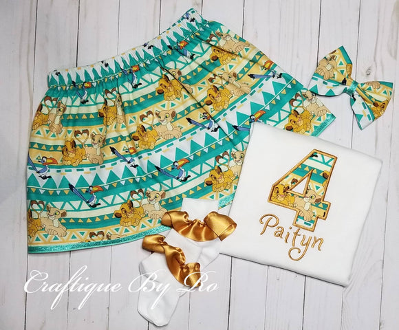 Birthday Girl Outfit - Lion Birthday Outfits | Embroidery Shirt - Skirt Set