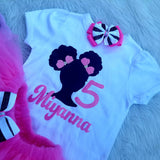 Pink and Black Afro  Doll Puff - Afro Puff Girl Tutu Set -Tutu Set -Birthday Tutu Set - Birthday Outfit - Afro Puff Birthday Outfit