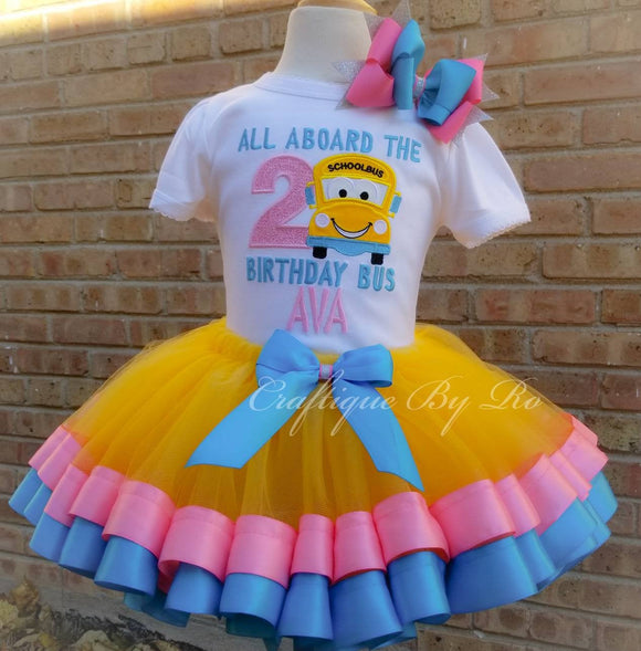 Wheels On The Bus Tutu Set - Wheels on the Bus Shirt - Yellow Bus  Birthday Outfit - School tutu set - 1st Birthday