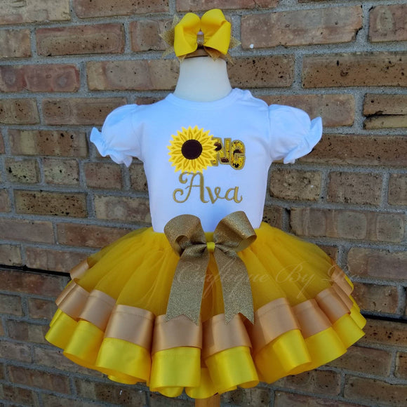 Sun Flower Tutu Set - Baby 1st Tutu Set - One Birthday Tutu - Sunflower Birthday Shirt Baby  Outfit - Sunflower Outfit