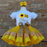 Sun Flower Tutu Set - Baby 1st Tutu Set - One Birthday Tutu - Sunflower Birthday Shirt Baby  Outfit - Sunflower Outfit