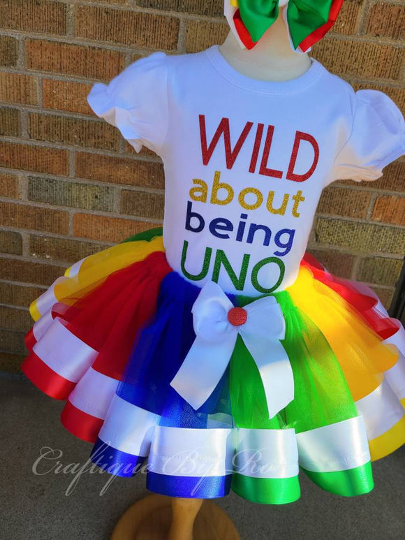 Wild About Being Uno Ribbon Trim Tutu Set - Wild One  Tutu Set - Birthday Outfit - 1st  Birthday Outfit - 1st Birthday Tutu