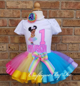 Pastel Rainbow Unicorn Afro Baby- Office Baby Birthday Outfit