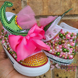 Dinosaur Bling Shoes - Birthday Outfit - Custom Shoes -   Shoes - Dinosaur Birthday Outfit - Pearl Converse