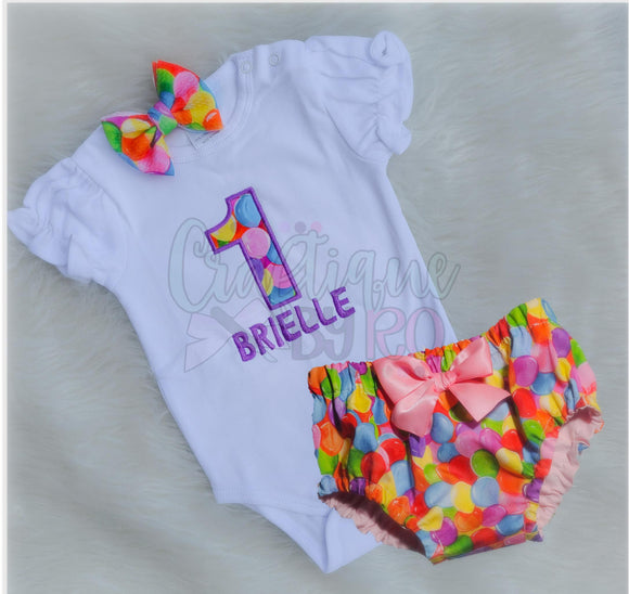 Balloon Theme First Birthday Outfit- Baby Girl Summer Balloon Cake Smash Bodysuit