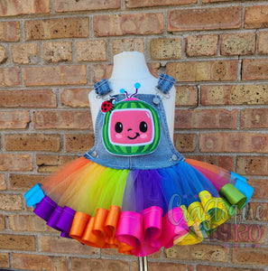 Denim Overall Tutu - Overall Tutu - Ribbon Trimmed Overall Tutu Dress - Coverall Ribbon Trimmed Tutu - Tutu Jumper
