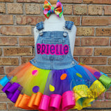 Denim Overall Tutu - Overall Tutu - Ribbon Trimmed Overall Tutu Dress - Coverall Ribbon Trimmed Tutu - Tutu Jumper