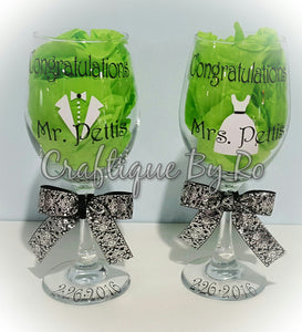 Wedding Glasses with Custom Name and Date with Gift Box