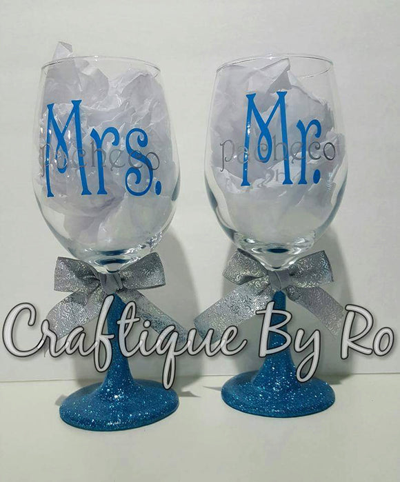 Glitter Stem Couple Wine Glasses with Gift Box